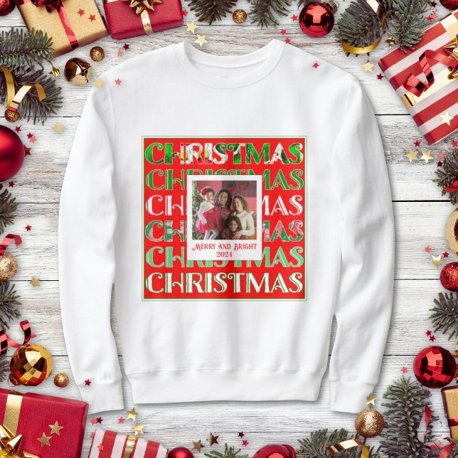 Custom Festivals Red Green Weihnachts-Foto Sweatshirt (Von Creator hochgeladen)