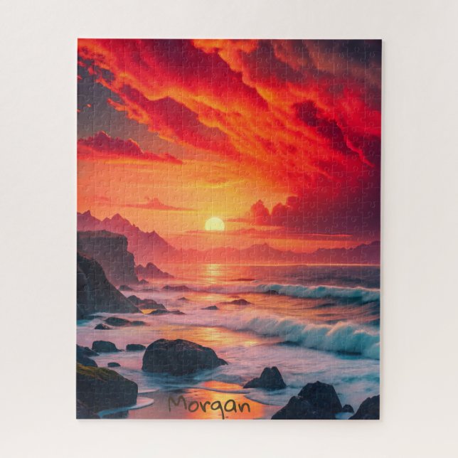 Custom Fiery Sunset Coastline - Ocean Cliffs (Vertikal)