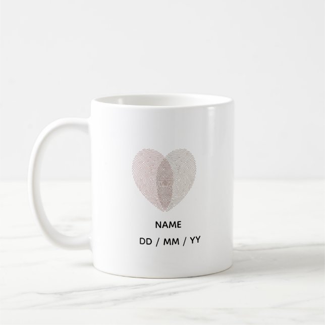 Custom Fingerprint Heart Wedding Anniversary  Kaffeetasse (Links)
