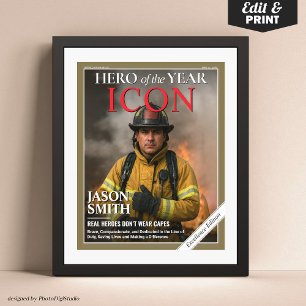 Custom Firefighter Geschenk Fireman Magazine Cover Poster