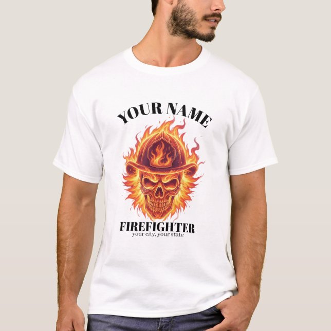 Custom Firefighter  Phoenix Flame Skull Rebirth T-Shirt (Vorderseite)