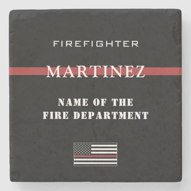Custom Firefighter Thin Red Line Fire Department Steinuntersetzer (Vorderseite)