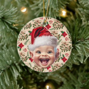 Custom First Baby Face Weihnachtsmannmütze Weihnac Keramik Ornament