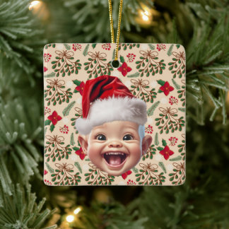 Custom First Baby Face Weihnachtsmannmütze Weihnac Keramikornament