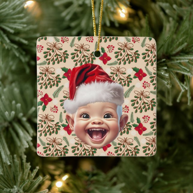 Custom First Baby Face Weihnachtsmannmütze Weihnac Keramikornament (Baum)