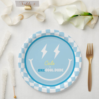 Custom First Birthday One Cool Typ Plate Pappteller