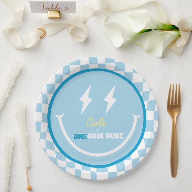 Custom First Birthday One Cool Typ Plate Pappteller (Hochzeit)