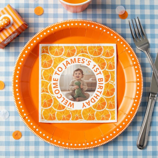 Custom First Birthday Paper Napkins with Photo Serviette (Von Creator hochgeladen)