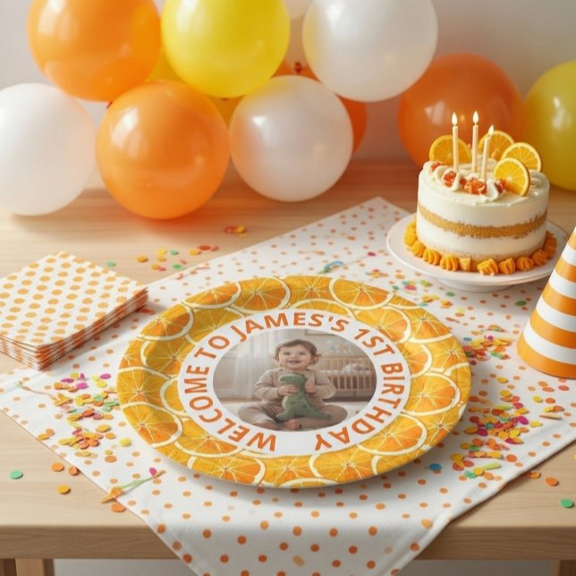 Custom First Birthday Paper Plates with Photo Pappteller (Von Creator hochgeladen)