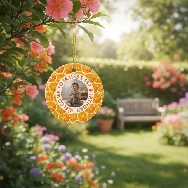 Custom First Birthday Round Ceramic Ornament  (Von Creator hochgeladen)