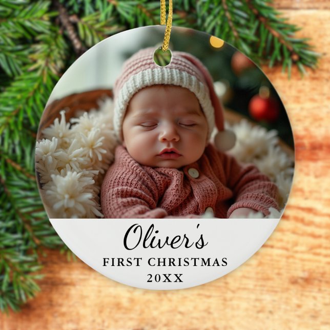 Custom First Christmas Baby Foto Ornament (Von Creator hochgeladen)