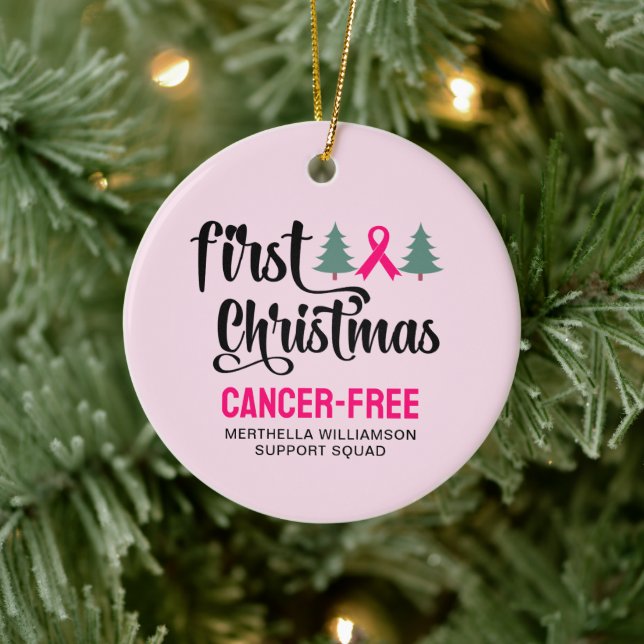 Custom First CHRISTMAS Brustkrebs kostenlos Keramik Ornament (Baum)