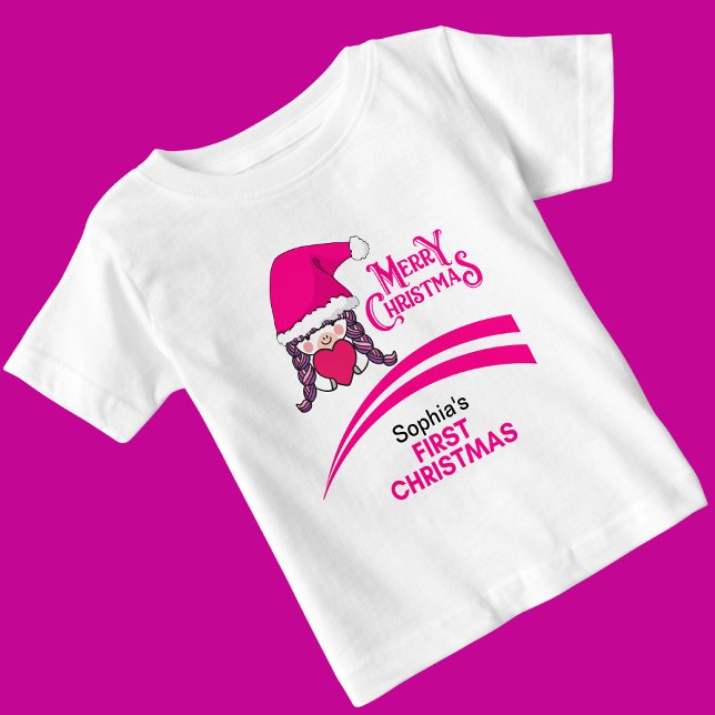 Custom First Christmas, Frohe Weihnachten Baby T-shirt (Von Creator hochgeladen)