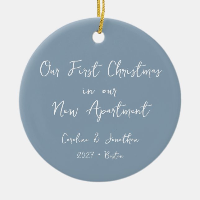 Custom First Christmas New Apartment Blue Foto Keramik Ornament (Vorne)