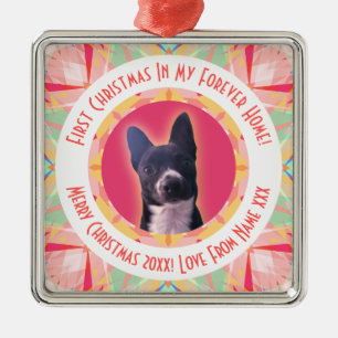 Custom First Christmas Star Modern Winter Red Pink Ornament Aus Metall