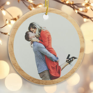 Custom First Christmas Verlobt Festivals Foto Keramik Ornament