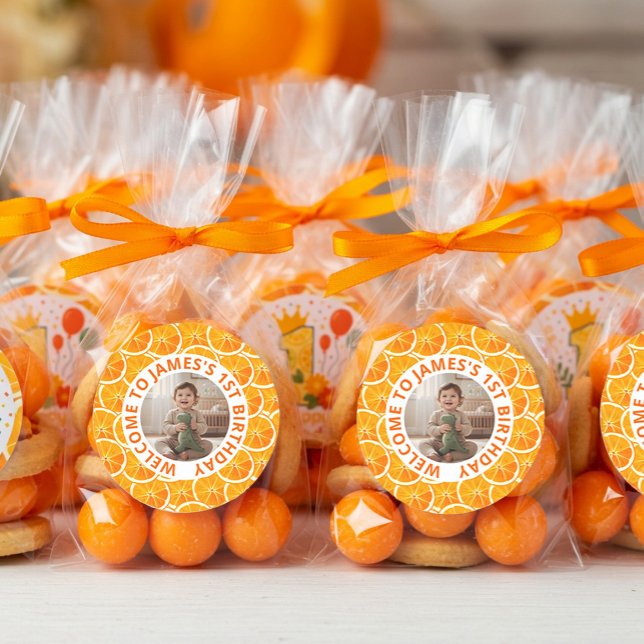 Custom First Citrus Birthday Photo Runder Aufkleber (Von Creator hochgeladen)