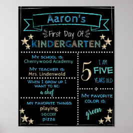 Custom First Day of Kindergarten Sign Poster