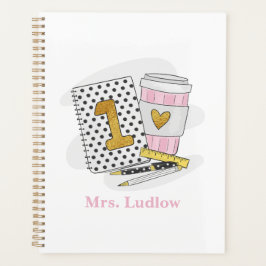 Custom First Grade Teacher White Notebook Planner Planer