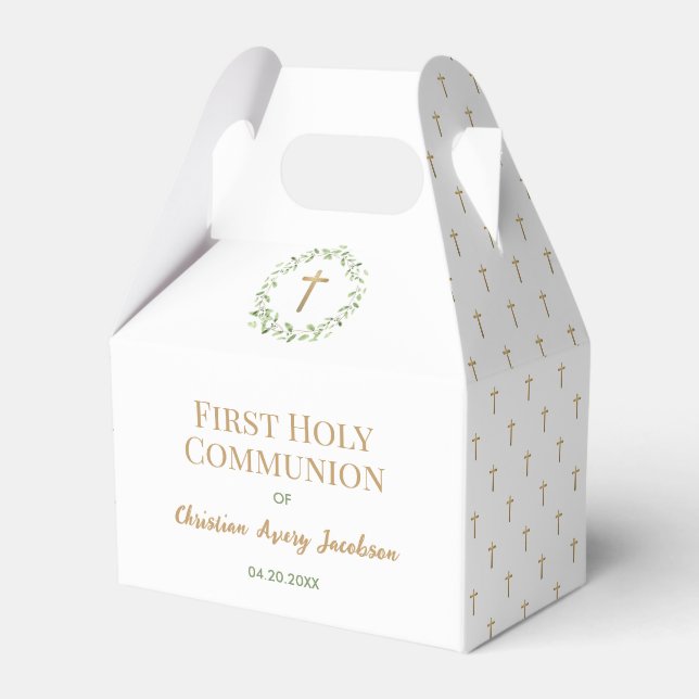 Custom First heilige Kommunion Gold Cross Kranz Geschenkschachtel (Vorderseite)