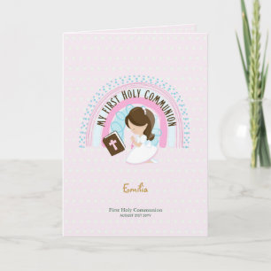 Custom First Holy Communion Niedlich Brown Hair Gi Dankeskarte