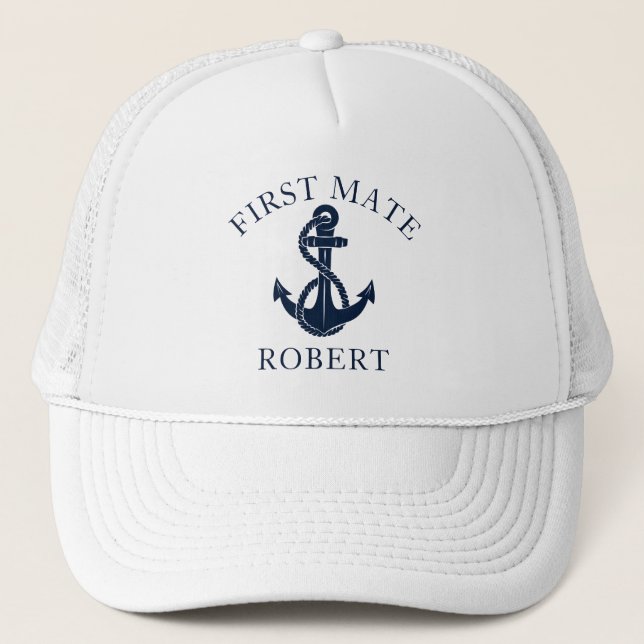 Custom First Mate Nautical Boat Anchor Custom Truckerkappe (Vorderseite)
