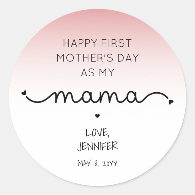 Custom First Mother Day New Mama Geschenke Runder Aufkleber (Vorderseite)