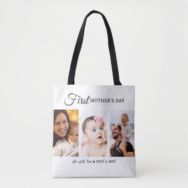 Custom First Mother's Day Foto Collage Junge Mutte Tasche (Vorderseite)