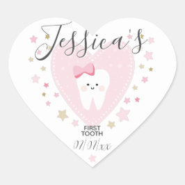 Custom First Tooth Baby Girl Heart Sticker