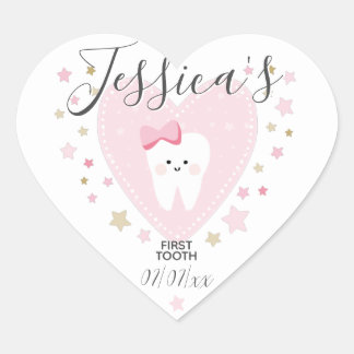 Custom First Tooth Baby Girl Heart Sticker