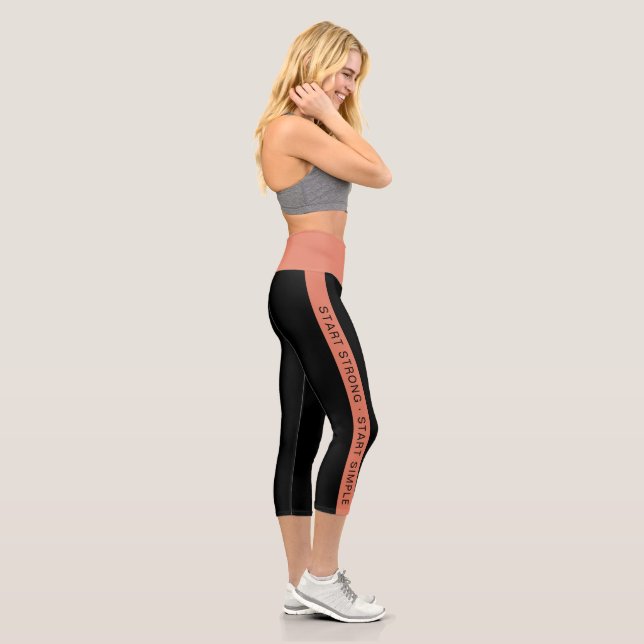 Custom Fitness Studio Slogan Orange Stripe Black Capri Leggings (Rechts)