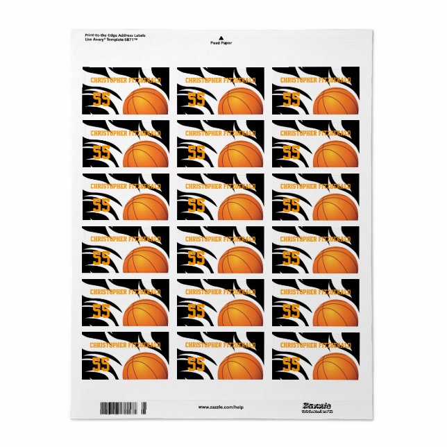 Custom Flaming Basketball Schwarz-Weiß Adressaufkleber (Vorne)