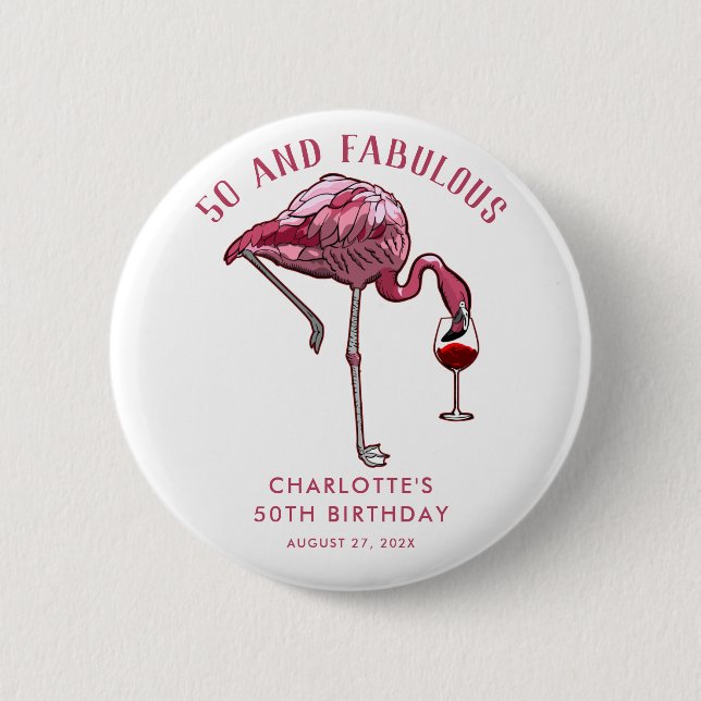 Custom Flamingo 50. Geburtstag Novelty Swag Button (Vorderseite)