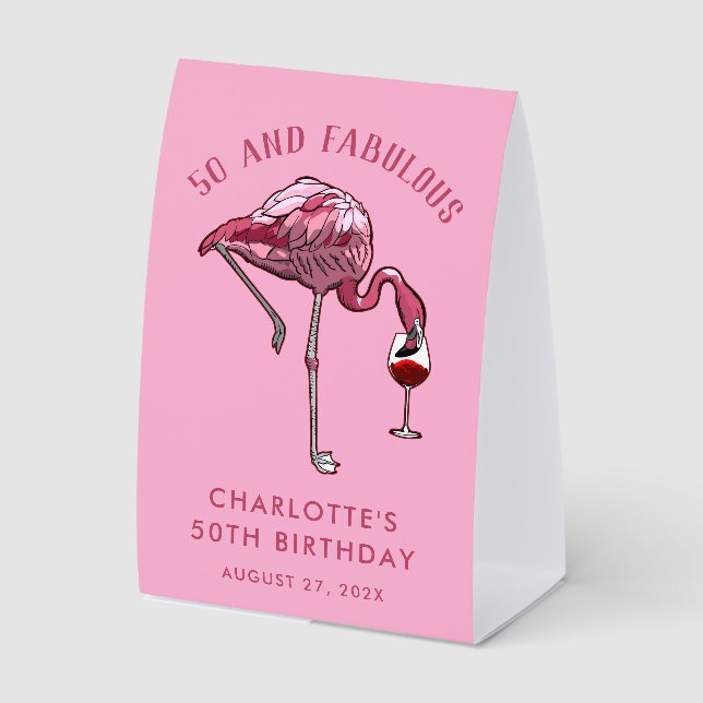 Custom Flamingo 50th Birthday Novelty Swag Tischaufsteller (Vorderseite)
