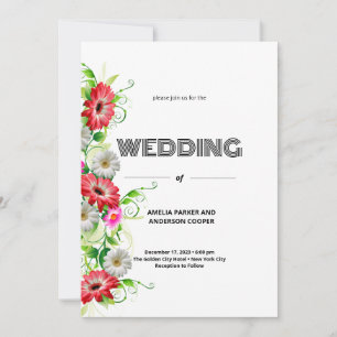 Custom Floral and White Background Wedding Einladung