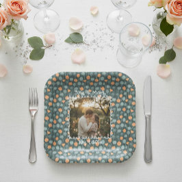 Custom Floral Doodle Photo Engagement Paper Plates Pappteller