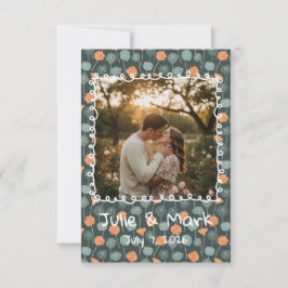 Custom Floral Doodle Photo Engagement Thank You  Dankeskarte