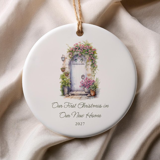 Custom Floral Door Erste Weihnachtsfeier Neue Zuha Keramik Ornament (Von Creator hochgeladen)