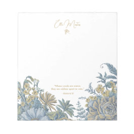 Custom Floral Elegante Script Zitat Chic Blau Notizblock