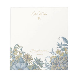 Custom Floral Elegante Script Zitat Chic Blau Notizblock