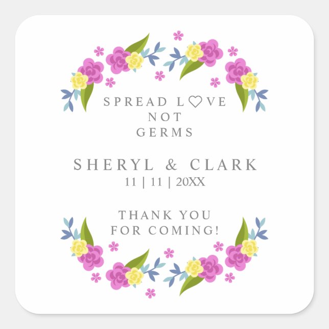 Custom Floral Garland Wedding Sanitizer Gel Quadratischer Aufkleber (Vorderseite)