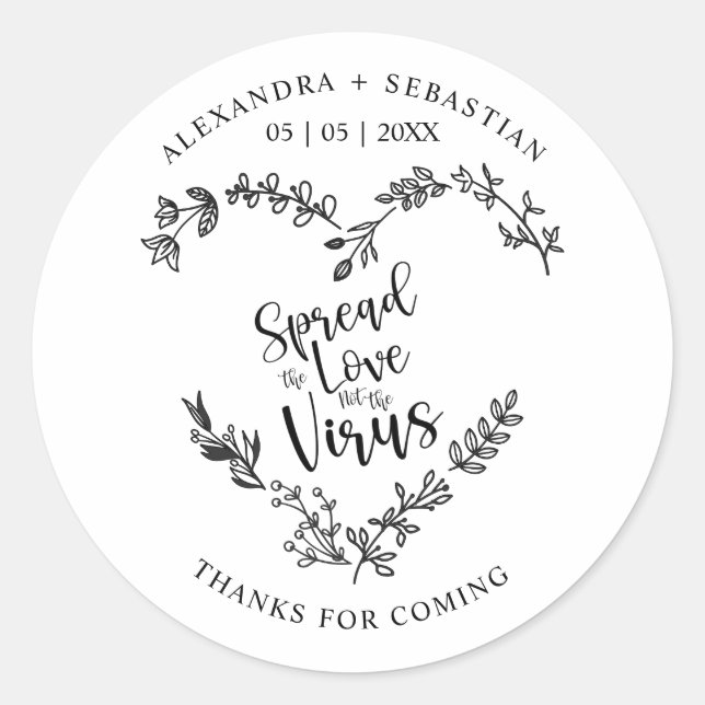 Custom Floral Heart Wreath Wedding Sanitizer Gel Runder Aufkleber (Vorderseite)