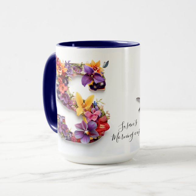 Custom Floral Letter S Tasse (Vorderseite Links)