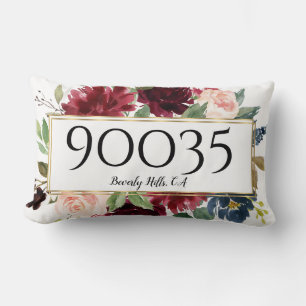 Custom Floral Merlot Navy Gold City Staat Zip Lendenkissen