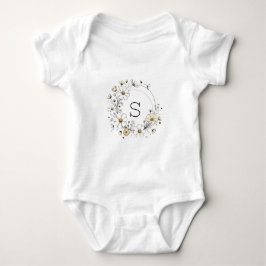 Custom Floral Monogram Baby Boho Sage Green Baby Strampler