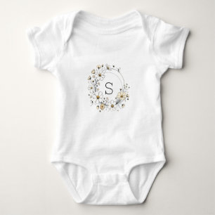 Custom Floral Monogram Baby Boho Sage Green Strampler