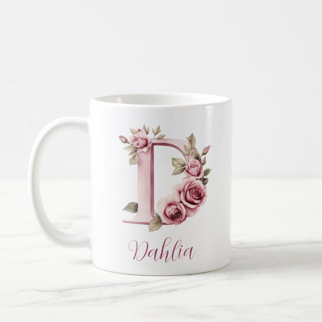 Custom Floral Monogram D Kaffeetasse (Links)