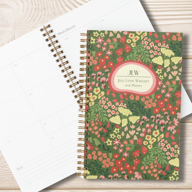 Custom Floral Monogram Weekly Monthly Planner Planer (Floral Monogrammed Planner)