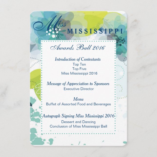 Custom Floral Pageant Awards Ball Programmkarte Menükarte (Vorderseite)