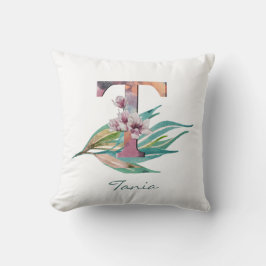 Custom Floral T Letter Watercolor Folio Monogramm Kissen